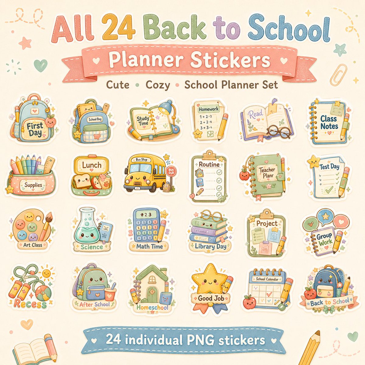 SIRIKaiKhong's tweet image. Get ready for the new semester! 🎒✨ 24 Cute &amp;amp; Cozy 'Back to School' Planner Stickers for students and teachers. Available now on Etsy. 💛👇

🔗 pikostickerstudio.etsy.com/listing/449932…

#PlannerStickers #DigitalPlanning #EtsyShop #Studygram #BackToSchool