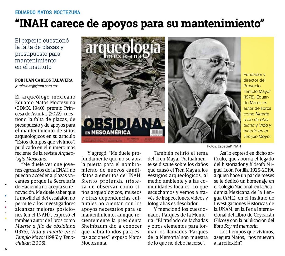 "INAH carece de apoyos necesarios para mantenimiento": Eduardo Matos
excelsior.com.mx/cultura/eduard…