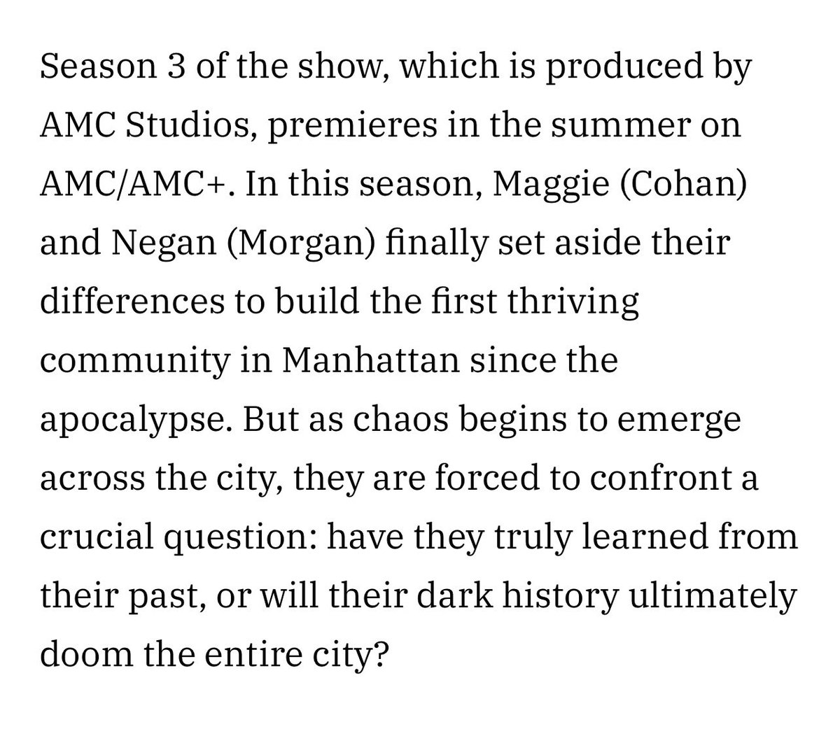 Variety has now confirmed that Season 3 of #DeadCity will premiere this summer on AMC &amp; AMC+.

A new synopsis for the season has also been revealed: