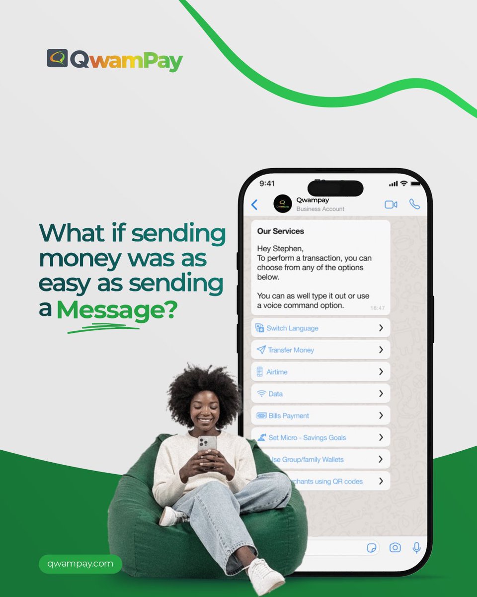QwamPay's tweet photo. Did you know transactions can be as easy as sending a message?

QwamPay turns your everyday chat into your financial tool! 

Send a message and it’s done.

Join the waitlist.

#NaijaFintech #MeetQwamPay #PayWithWhatsApp https://t.co/hYx0vHkDkn