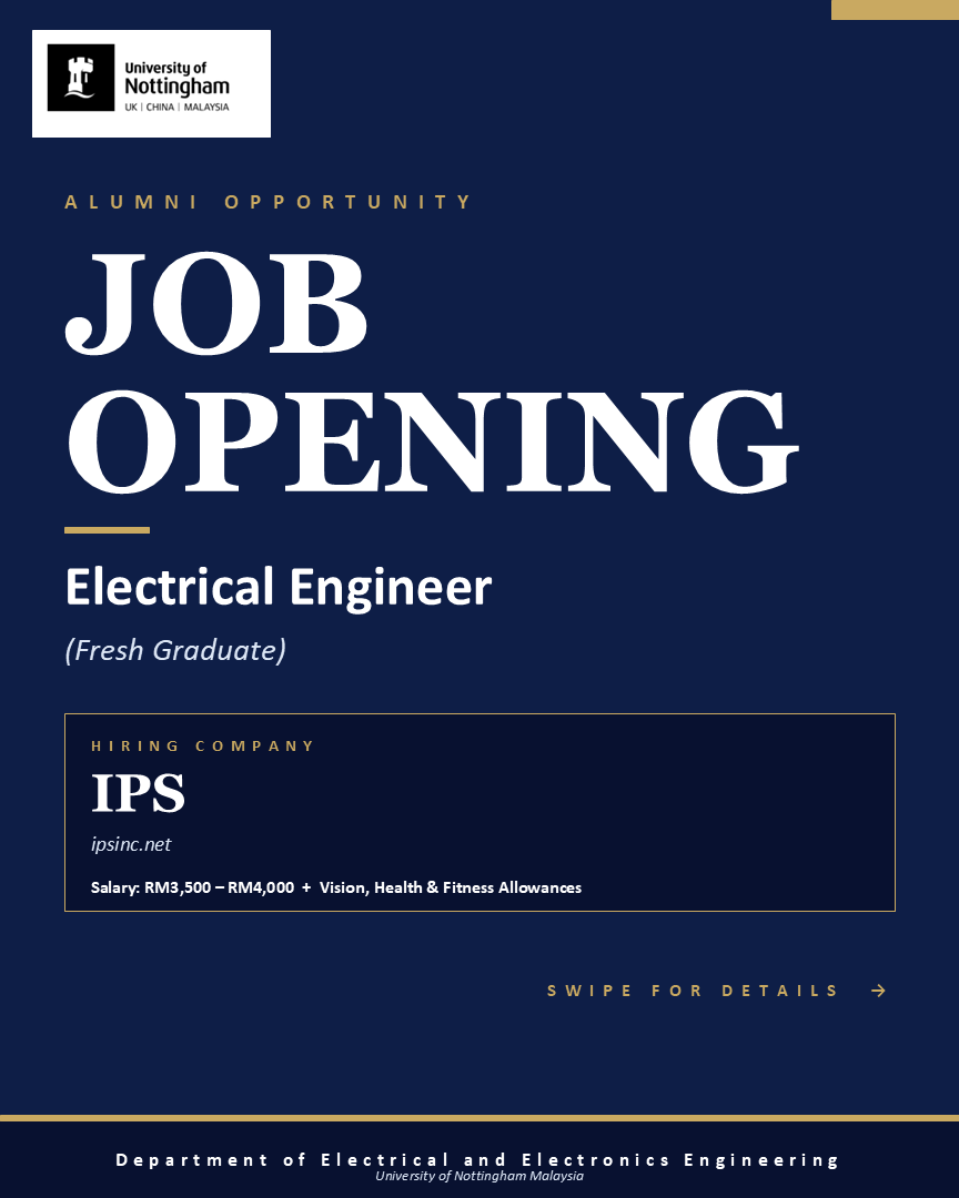 UNM_EE_Eng's tweet photo. IPS (https://t.co/uQYeJnIn9S) is hiring a fresh-grad EE engineer.

Salary: RM3,500–RM4,000 + vision, health &amp; fitness allowances.

Interested? Email Ir. Sam Lee at sam.lee@ipsinc.net.

Calling our EEE alumni — please share!

#UNMEEE #JobOpening #ElectricalEngineer #FreshGraduate https://t.co/rWx4zHE34s