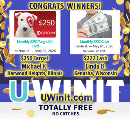 UWinItSweeps's tweet photo. 🥳Congrats to our newest monthly #winners!🏆
🎯$250 Target Gift Card ~ Michael K.
💸$222 Cash ~ Linda B.

✔️Enter to #win up to $125,000!
🆓 Totally 💯 FREE! No catches!
😎If you enter, you can Win It!
👉 https://t.co/terloaNyRL https://t.co/dWJF2CyMzf