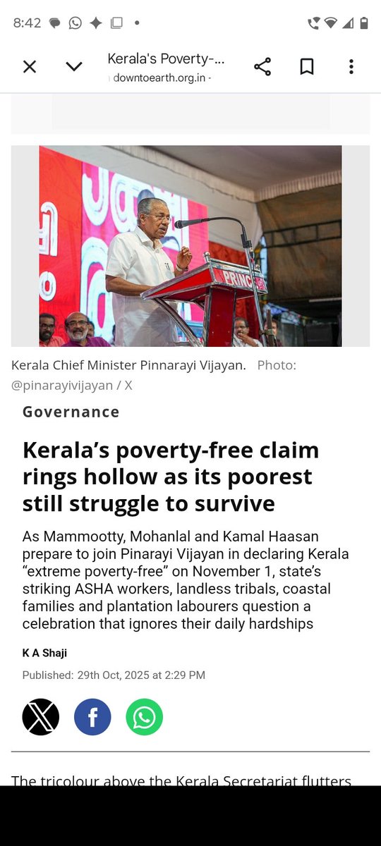 Last year when Kerela declared itself extreme poverty free many Dalit Adivasi groups who mostly work as landless labourers, Plantation labourers , ASHA workers &amp; coastal fishermen questioned this Data Today Pinarayi Vijayan is paying the price for it