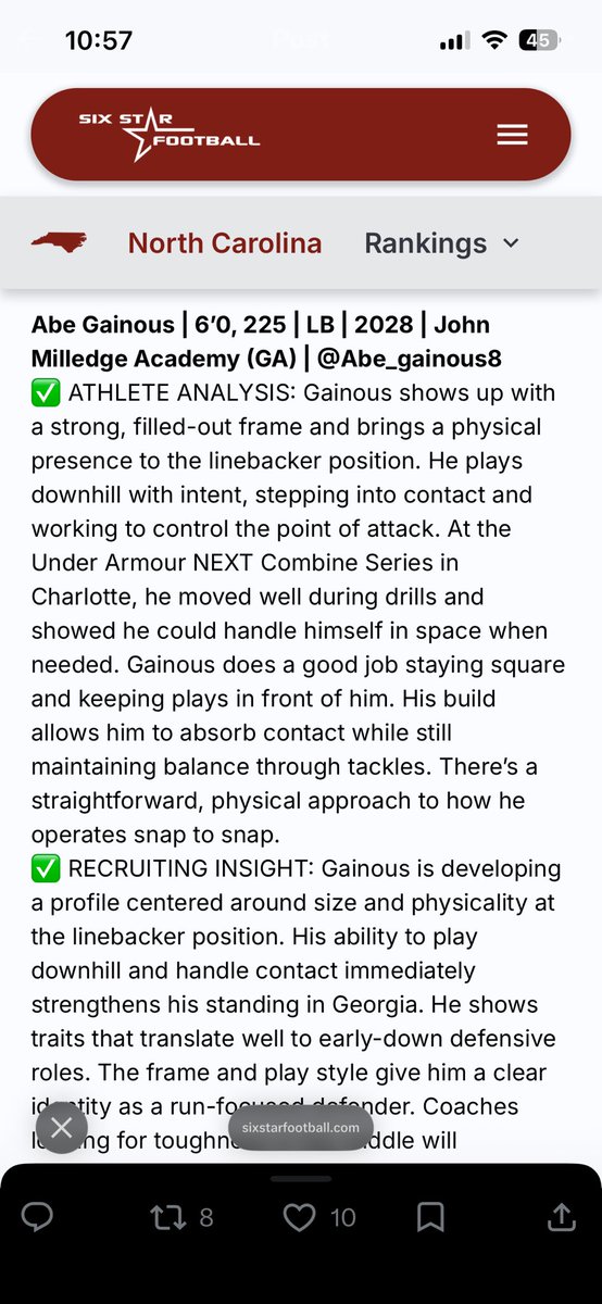 Abe_gainous8's tweet photo. Enjoyed competing @UANextFootball Saturday!  @TheUCReport @RustyMansell_ @TomLoy247 @RecruitGa @Coach_jtwall @sixstarfootball @on3recruits @MattDeBary https://t.co/htMHCf3PUq