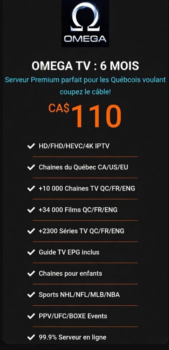 EvoluTaTV's tweet image. 🔥 QUESTION RAPIDE POUR VOUS… 🔥
Par curiosité… 🤔 💸 Combien vous payez par mois pour vos chaînes, Films et séries?
Faites le total de tout vos abonnement!
#Québec #IPTV #Omega