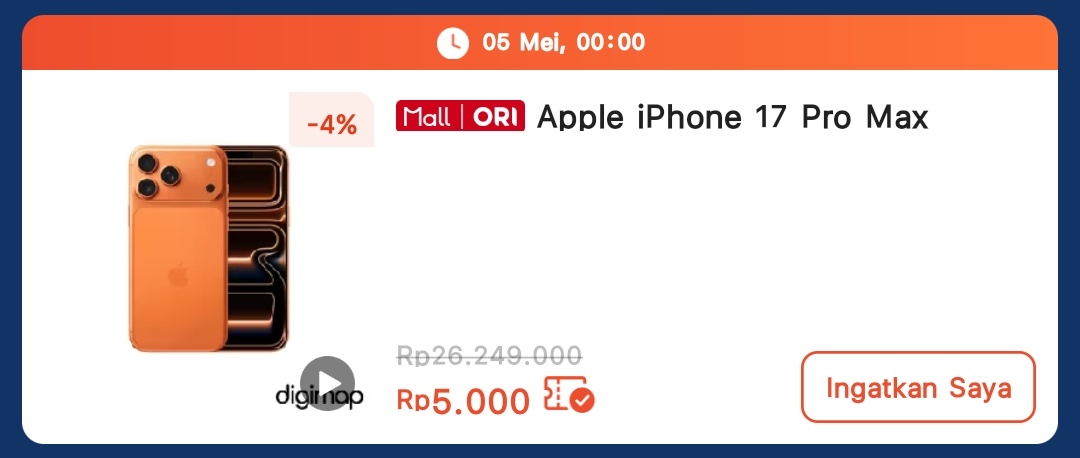 Codegeazs's tweet photo. Flash sale iPhone 17 Pro Max cuma 5ribu aja

🗓️ 5 mei 
⏱️ 00.00 WIB

https://t.co/APUao79Nyv https://t.co/4Fo8tZ1GS9