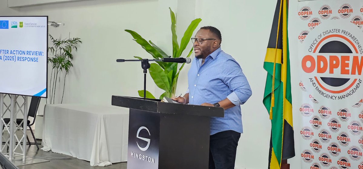odpem's tweet image. Day 1 of the AAR.
Amos Jon, Program Manager at the U.S. Forest Service, highlighted key insights on collaboration and coordinated response in strengthening disaster preparedness and recovery efforts.
#AAR #HurricaneMelissa #DisasterPreparedness #ODPEM #CDEMA #ResilientJamaica