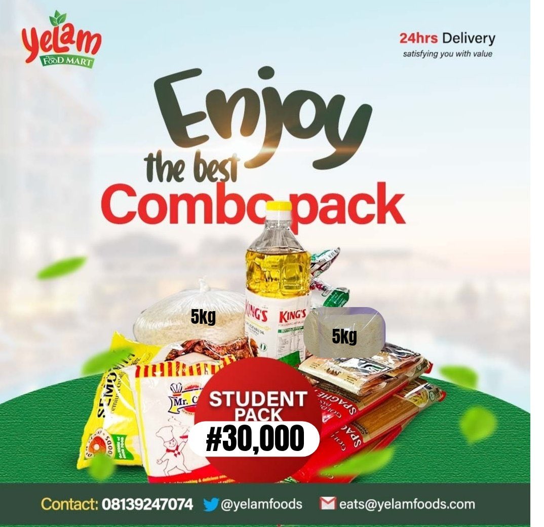 YelamFoodMart's tweet image. Good evening Sir

Yelamfoodmart is here your 💯 legit Foodstuff Vendor

🍚 Available Now:
✅ 5kg Rice – ₦8,000
✅ 10kg Rice – ₦16,000

🎁 Food Packages 
₦16,500
₦22,000
₦30,000

Buy for Self, The Needy online and offline, Families and Friends

Location #IBADAN