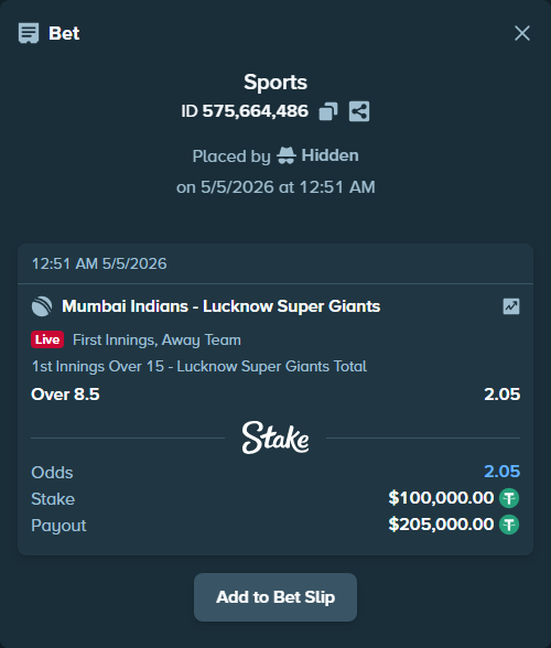 stakehighroller's tweet image. Casually dropped $100,000 on Mumbai Indians - Lucknow Super Giants. Cojones.

Follow the bet: stake.com/sports/home?ii…

#OneFamily #IPL #GamblingTwitter