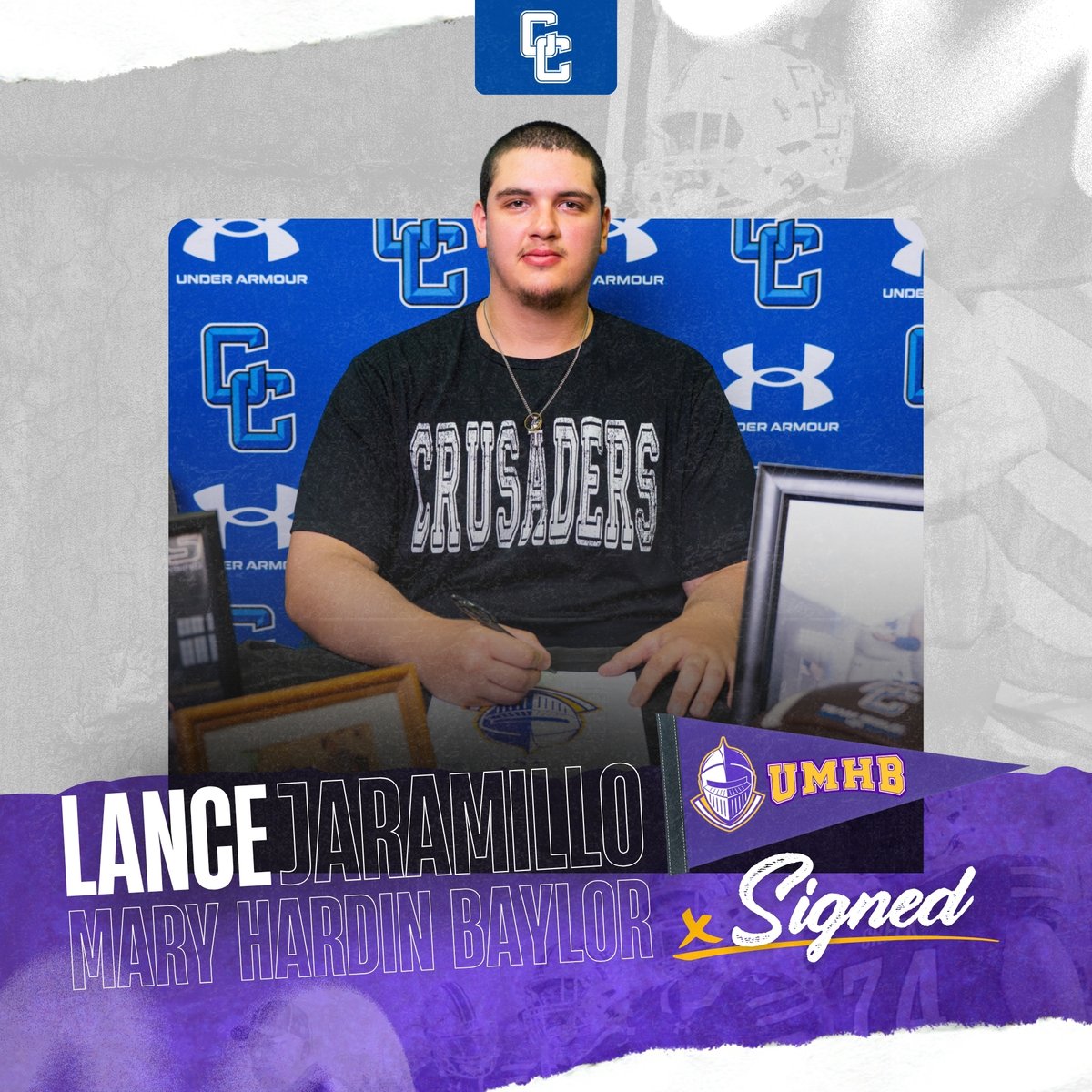 BastropISD's tweet photo. CCHS is proud to celebrate Lance Jaramillo on signing to play football at the University of Mary Hardin Baylor (@UMHB) 🏈🦅

Lance has been a key part of our program with his toughness, leadership, and work ethic, and we cannot wait to see what he accomplishes at the next level. https://t.co/8Cb7hFPY5O