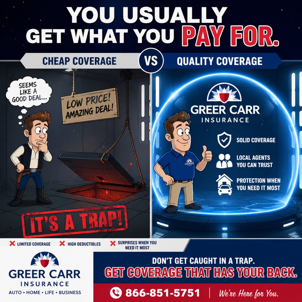 GreerCarr's tweet photo. Low price looking tempting?

Don’t be seduced by the dark side.

Cheap coverage can leave you exposed when it matters most.
Get protection that actually shows up when you need it.

📞 866-851-5751
#MayThe4thBeWithYou #InsuranceHumor https://t.co/kDVY8i5tHA