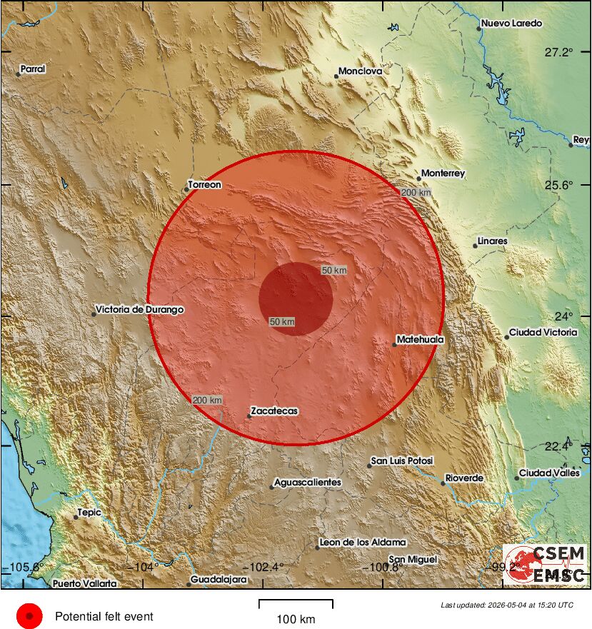 LastQuake's tweet image. #Earthquake (#sismo) possibly felt 2 min 59 sec ago in #Mexico. Felt it? Tell us via:
📱m.emsc.eu/#app
🌐m.emsc.eu
🖥emsc-csem.org
⚠ Automatic crowdsourced detection, not seismically verified yet. More info soon!
