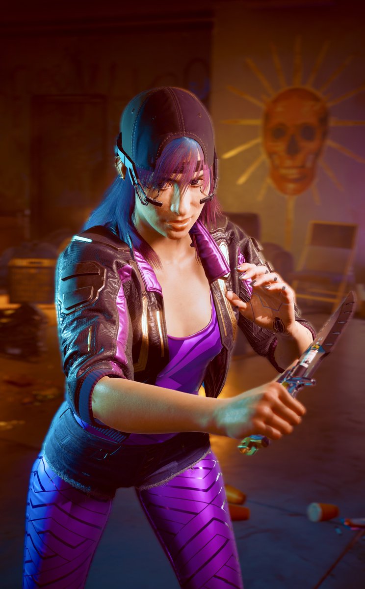 FourGu75a's tweet image. #Cyberpunk2077   
ナイフを構えてヤル気満々なV
