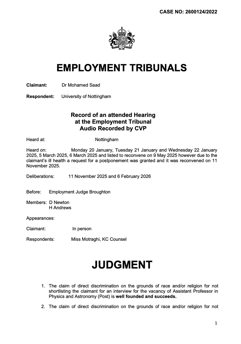 21percentgroup's tweet photo. Unrepresented academic wins at Employment Tribunal against a university represented by KC &amp; Hon Fellow of @StJohnsOx

Nottingham Uni discriminated against Dr Saad on grounds of race

Academics can often succeed without representation  as University processes are rarely lawful https://t.co/AOs5IH92BK