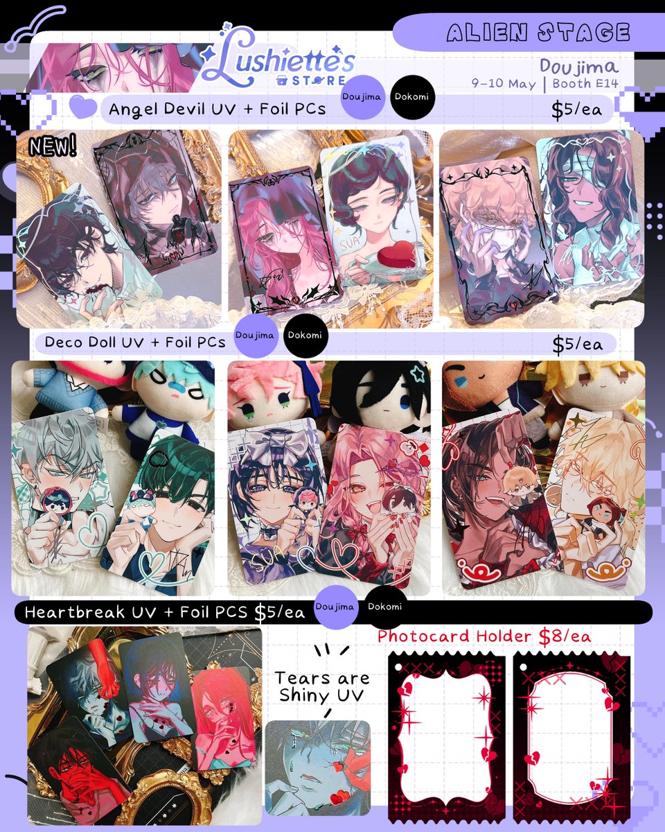lushiette's tweet photo. 💌Hello! Here is my catalogue for 
⭐️#Doujimasg E14
💫#Dokomi2026 Hall 1 H52

🩷ALNST, HSR, Genshin, ORV, GDCG/GSGW, Frieren, LADS

Reservations only applies for Doujima >< I won't be opening reservations for Dokomi due to luggage constraints! [1/6] https://t.co/c1Vww1tCav