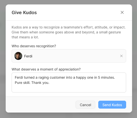 WeqlyApp's tweet photo. Kudos just launched on Weqly 🎉

Public recognition for your team. Give a shoutout to anyone who went above and beyond.

Optional. Simple. Two clicks.
#TeamCulture #EmployeeRecognition https://t.co/mdmoLviXVZ