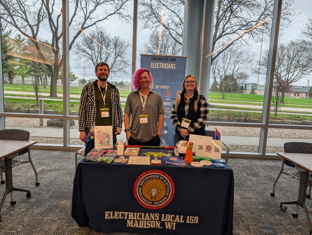 IBEWLocal159's tweet photo. Business Agent Mitch, JW Alice, and Apprentice Heather spent their afternoon promoting careers in the union electrical trade at the OPEN Foundation Career Fair. https://t.co/6Eg5CAWc4K