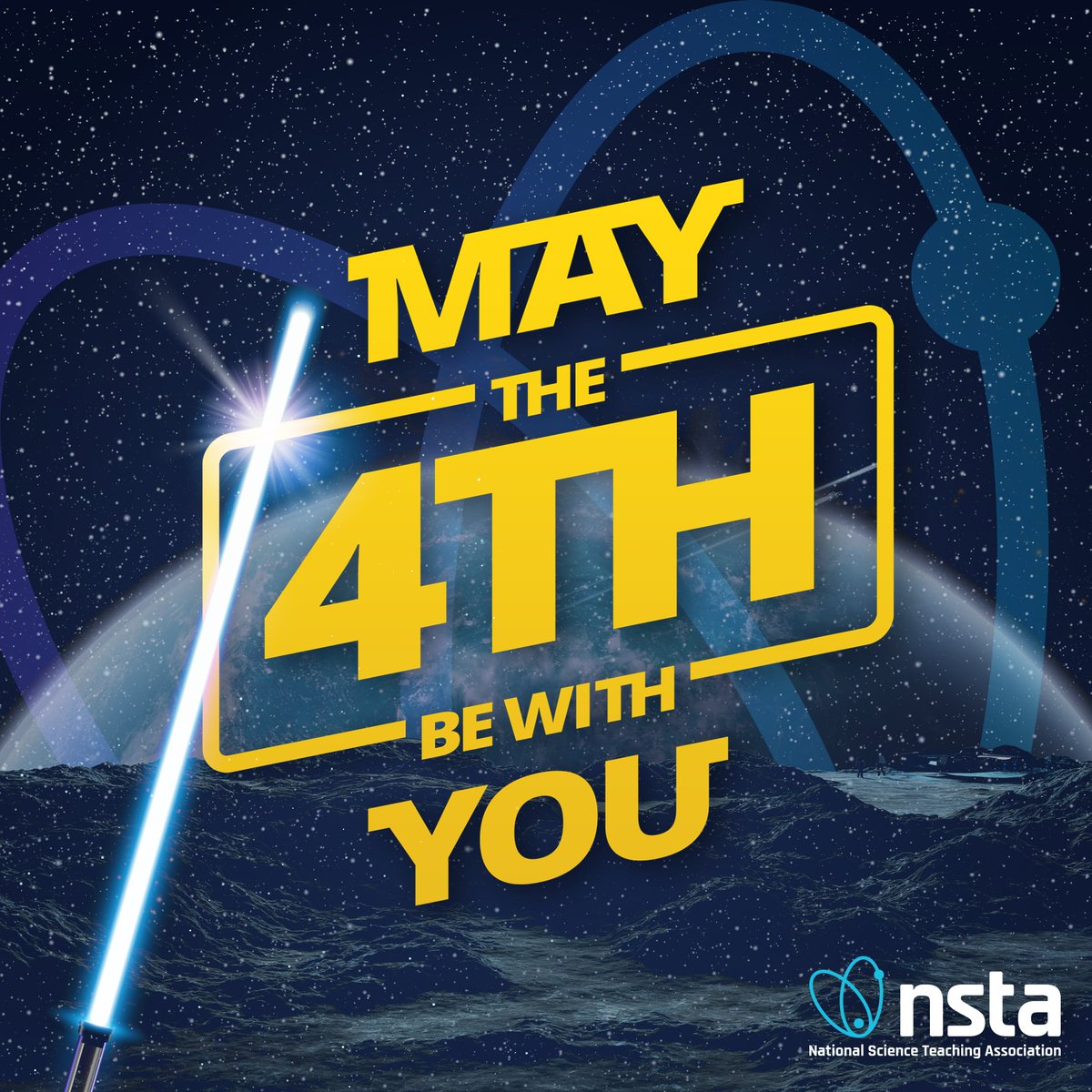 NSTA's tweet image. Interstellar travel, laser beams, lightspeed, The Force and more!

From #physics to philosophy to #aerospace #engineering to alien #biology, Star Wars is packed with teachable moments.

Happy Star Wars Day from NSTA and of course... May the Fourth be with you. #StarWars #Science