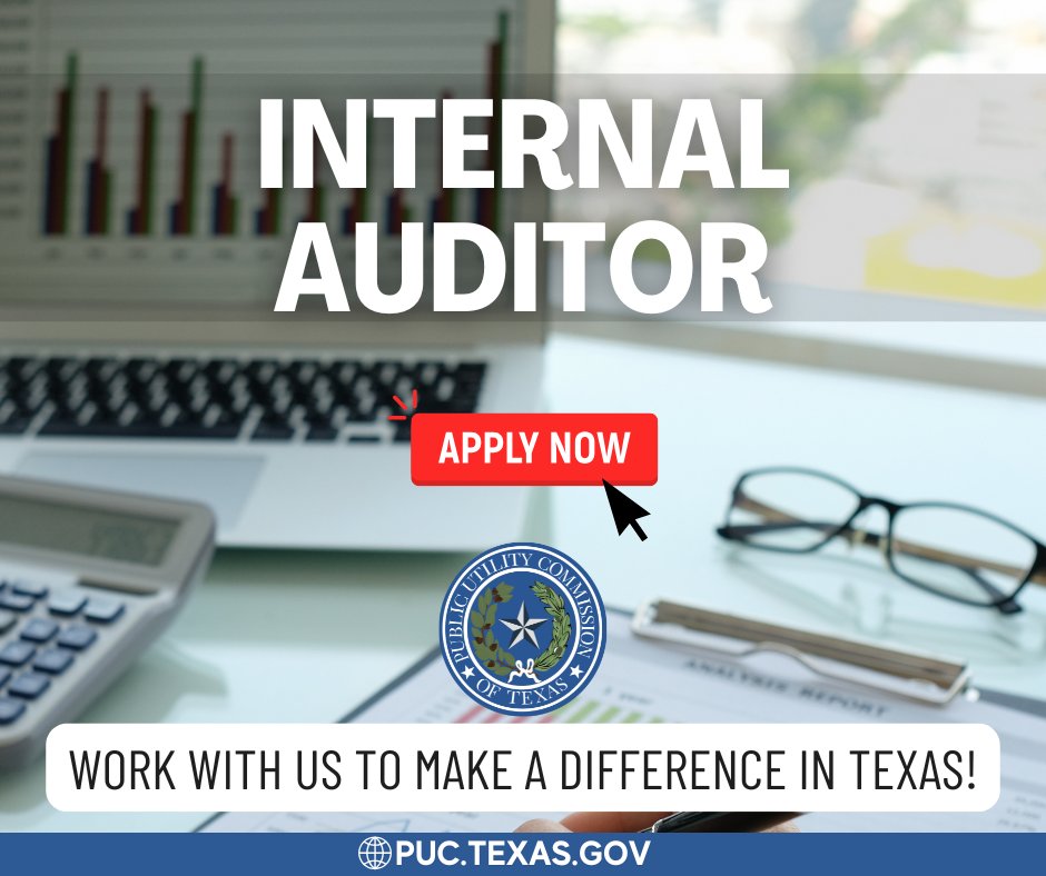 PUCTX's tweet image. Join the PUCT as an Internal Auditor and make a meaningful impact on agency operations and accountability. Apply here: ow.ly/jhuu50YuJqo  #Hiring #Texas #Careers