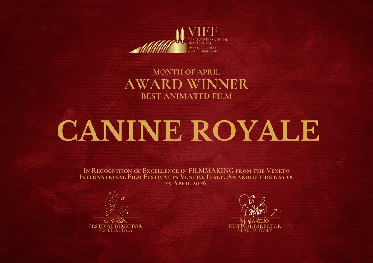 BrianNeilHoff's tweet image. Hey Everyone! Our NEW Animated Feature Film 👑CANINE ROYALE is a Semi-Finalist in the Veneto International Film Festival in Italy! 🎥🎞️🍿🐾🐶💕💙🩵🩷
Follow the film on the Official Movie website: CanineRoyale.com

#Animation #Comedy #CanineRoyale #Funny #Animals #kids