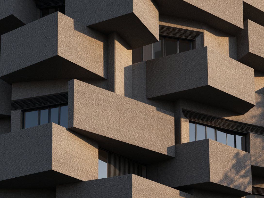 phiarch_'s tweet photo. Golden hour light bathes a brutalist architectural marvel, where impossible cantilevers and stacked cubes create a dramatic interplay of light and shadow. #architecture #urbancomplexity https://t.co/YIyv8SBjuC