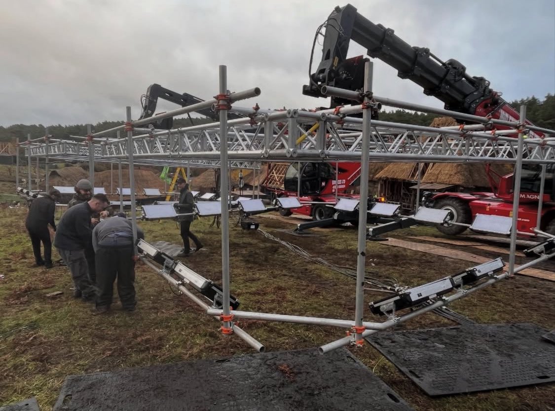 What does it take to light a terrorized village? New BTS photos of the lighting rig used for WERWULF on location at Bourne Wood.