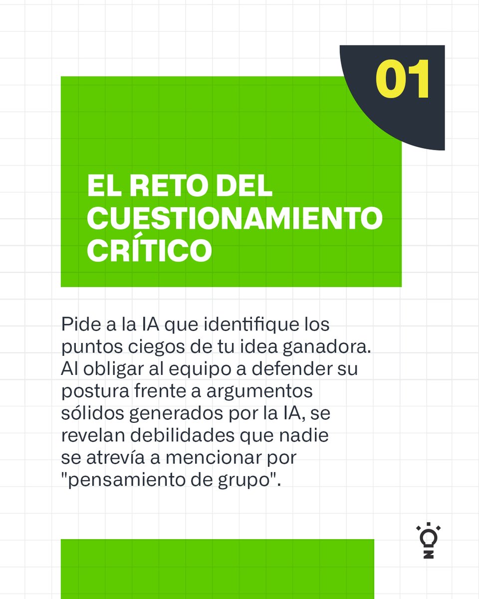 thebiznation_'s tweet image. El peor enemigo de la #innovación no es la falta de ideas, es el “pensamiento de grupo”.

¿Cómo romperlo? Introduciendo un contrapeso estratégico digital. La #IA es perfecta para esto porque no tiene miedo a las jerarquías ni a quedar mal.
🧵