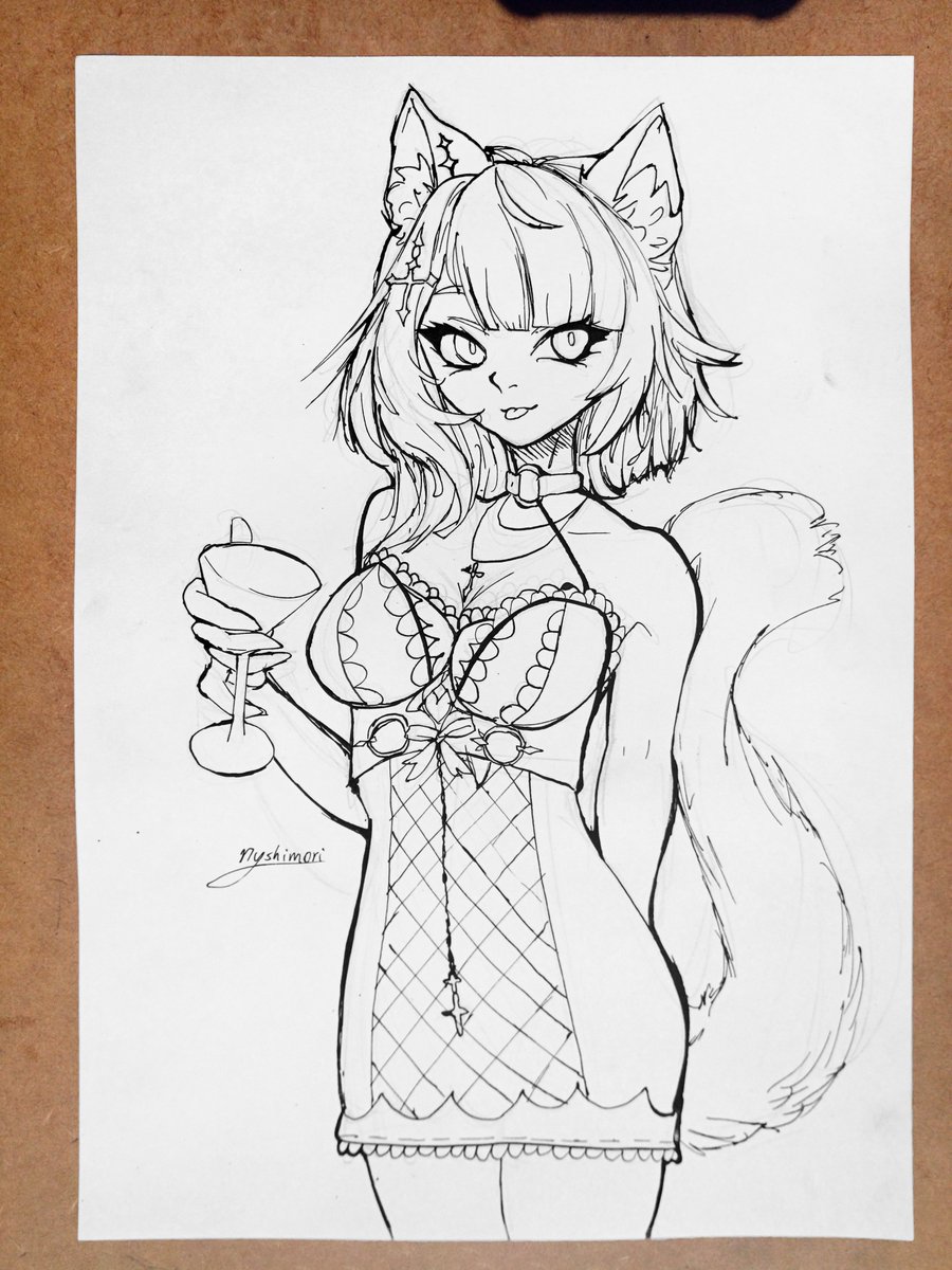 MizukiNyshimori's tweet image. — Ink Monday # 21 —
OC: @NekoMikkiVT 

#lineart #traditionalart