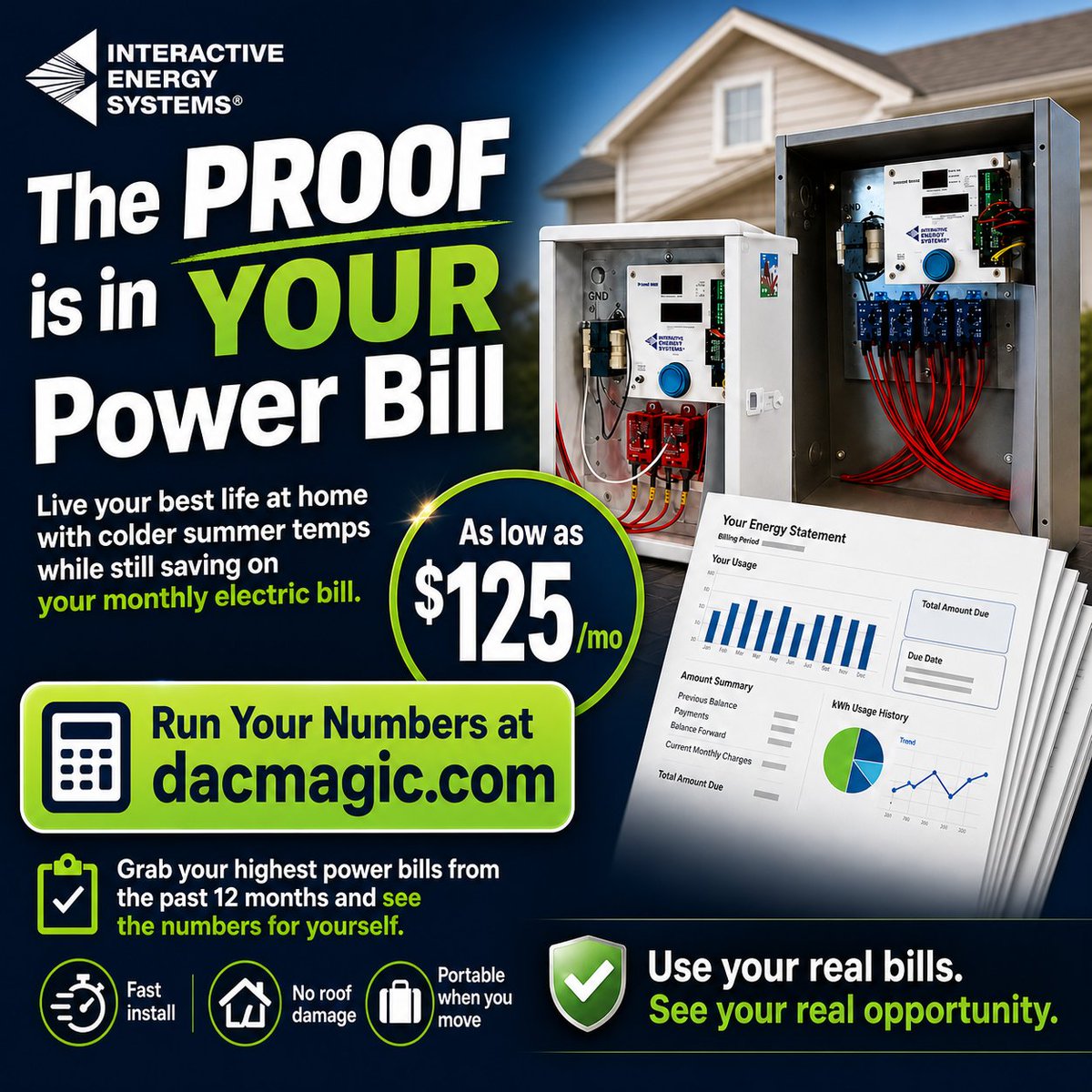 IES_DacMagicBox's tweet photo. The PROOF is in YOUR Power Bill.
Grab your most expensive power bills from the past 12 months, and run your numbers at https://t.co/Vz5vMw5QXs

Live better at home w/ colder summer temps while still saving on your monthly electric bill.
As low as $125/mo.

Use your real bills! https://t.co/Cbje1zN58B