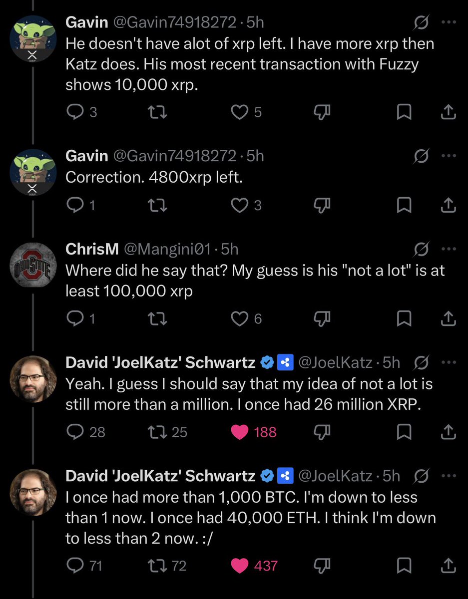 MCSolarWind's tweet photo. David holds more than 1,000,000 XRP, less than 1 BTC and less than 2 ETH. 

And he absolutely hates risk. 

Take that as you will. https://t.co/SMtePH8sU8