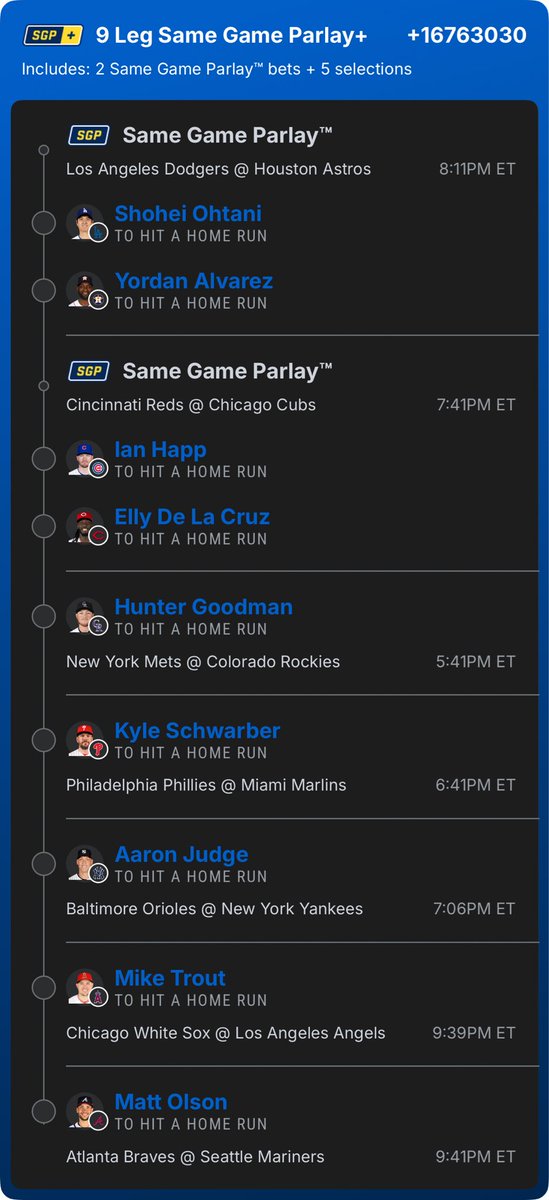 🚨 MLB DREAM LOTTO 🚨

9 LEG HR PARLAY 💣

$0.25 → $42,000+ 😳