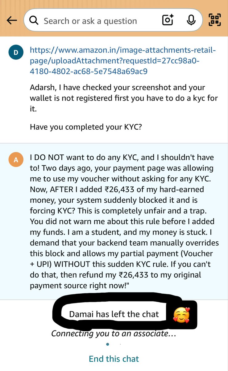 Adarsh_Agb's tweet image. @AmazonHelp @amazonIN My ₹26,433 is STILL STUCK! 🛑

Agent promised fix by May 4th, but NO CALL. App glitched, took my money &amp;amp; blocking payment. Resolve NOW or heading to Consumer Court! 

#AmazonIndia #ConsumerRights #Justice