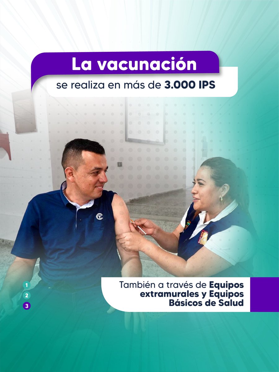 MinSaludCol's tweet photo. El sarampión es una enfermedad altamente contagiosa, puede prevenirse de forma segura y gratuita con la vacuna, evitando complicaciones graves, especialmente en niñas, niños y personas vulnerables.

Hoy, los Equipos Básicos en Salud llegan hasta los territorios para acercar este servicio a más familias, incluso en zonas apartadas. Vacunarse es un derecho y también una responsabilidad colectiva. Completa tu esquema y acércate a los puntos de atención: en Colombia, la salud es un compromiso que nos une. 💛💉

#VacúnateYa