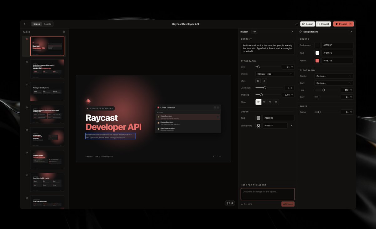 1weiho's tweet photo. Your agent can do more than write code - it can create slides.

with open-slide, your agent can generate slides in any style. it’s built on pure react, and open-slide handles the presentation logic for you.

$ npx @⁠open-slide/cli init https://t.co/P17ivNXPhc