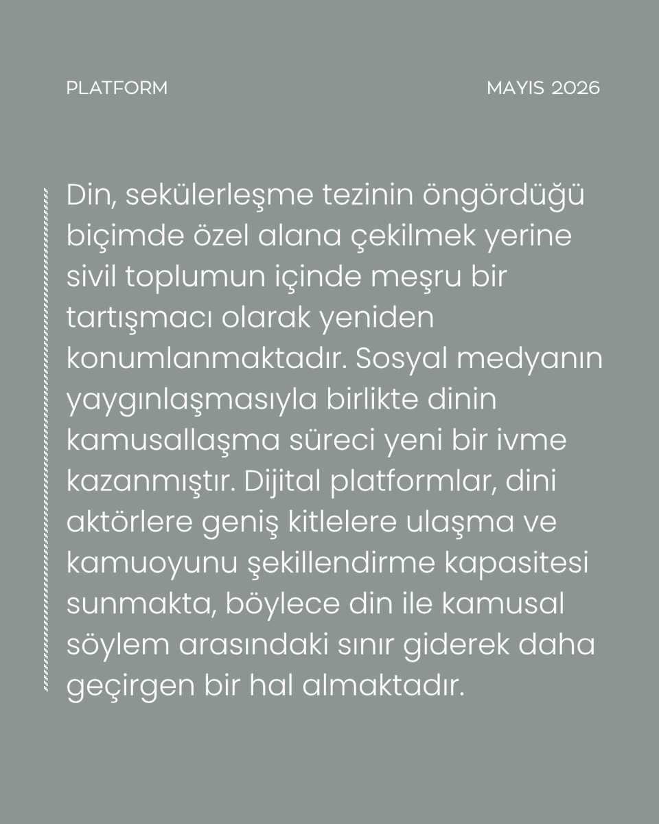 platform_ilke's tweet photo. • Dijitalleşme, İslamcı-muhafazakâr söylemin görünürlüğünü artırıyor
• Mahremiyet ve kamusallık arasındaki sınırlar yeniden tanımlanıyor
• Genç kuşaklar, sosyal medya üzerinden yeni bir kamusal söylem alanı kuruyor
Peki bu yeni dijital kamusallık
Demokratikleşme mi, yoksa yeni ayrışmalar mı üretiyor?
Yunus Yeşil (@yunusyesil_) Platform için yazdı.
https://t.co/BXdhYgk5qx
