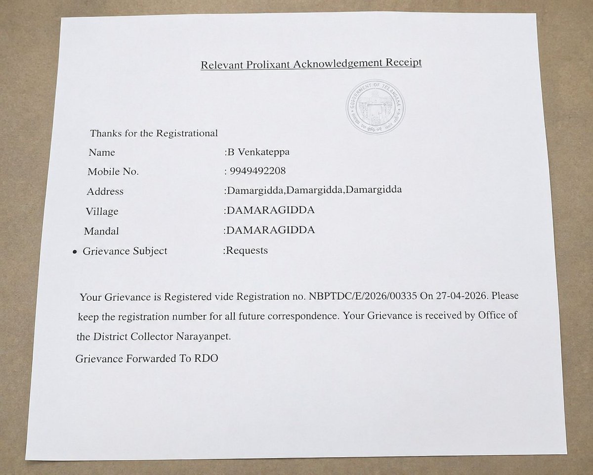 reddyravinder's tweet photo. @INC_Ponguleti TG  minister for revenue @INC_Ponguleti గారికి 🙏సార్ నా పేరు బాపురం వెంకటప్ప late క్రిష్టప్ప NRPT జిల్లా దామరగిద్ద మేము ముగ్గురం అన్నాదమ్ములం మా పెద్దన్న హన్మంత్ తను ఒక్కరే లీగల్ వారసుడుగా  RDO గారు ORC ఇచ్చారు విచారణ చేసిORCని కాన్సల్ చేయండి మా సమస్య న్యాయమైనదే @collector_nrpt https://t.co/E8cdr6mJYr