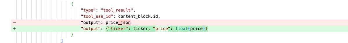 kaltepeter's tweet photo. Simple example of AI making odd choices. The price_json is `{"ticker": "GOOGL", "price": 380.4849853515625}`. It didn't fix it. Suggested a dumber solution in the same vein. If dict vs. json is the issue, why not JSON -> dict? It's not the actual issue, but if it were... https://t.co/3cjqlYgQFD