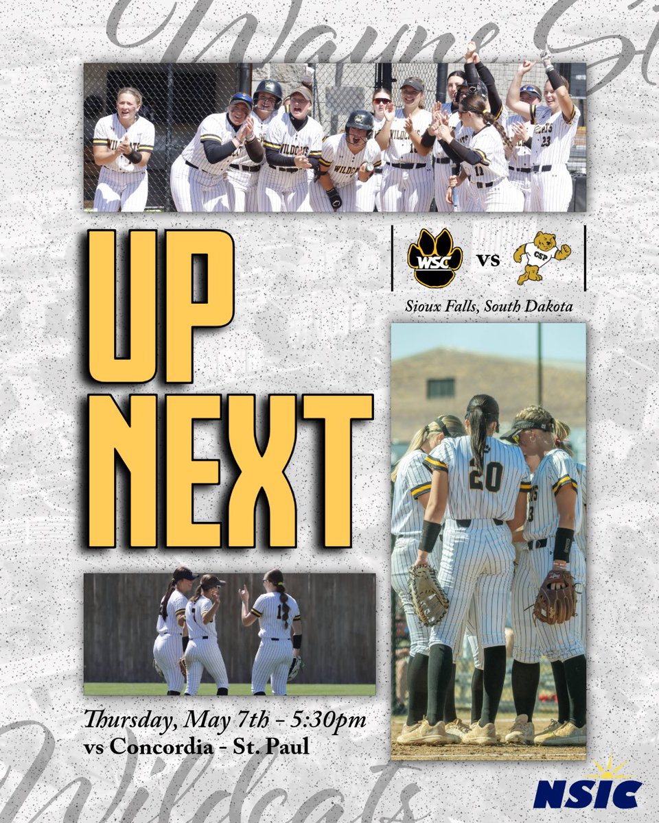 WSCWildcatSB's tweet photo. 𝐓𝐨𝐮𝐫𝐧𝐚𝐦𝐞𝐧𝐭 𝐭𝐢𝐦𝐞 😼

🆚 Concordia - St. Paul
📆 Thursday, May 7th - 5:30pm
📍 Sioux Falls, South Dakota

#GoCats | #BeTheMOV https://t.co/I6CdWlyq8N