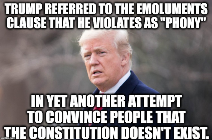 MICHAELDOLLAR's tweet photo. Trump Deliberately VIOLATES Emoluments Clause #Constitution Investors Lost Billions, Trump’s #MemeCoin Don The Con raking in Billions, Fire Trump #LockHisAssUp “pay-to-play” Don got payments from 20 foreign governments! #Assam Persian Gulf #Strait Rudy Giuliani #Moscow Blanche https://t.co/XiSgCOy0VR