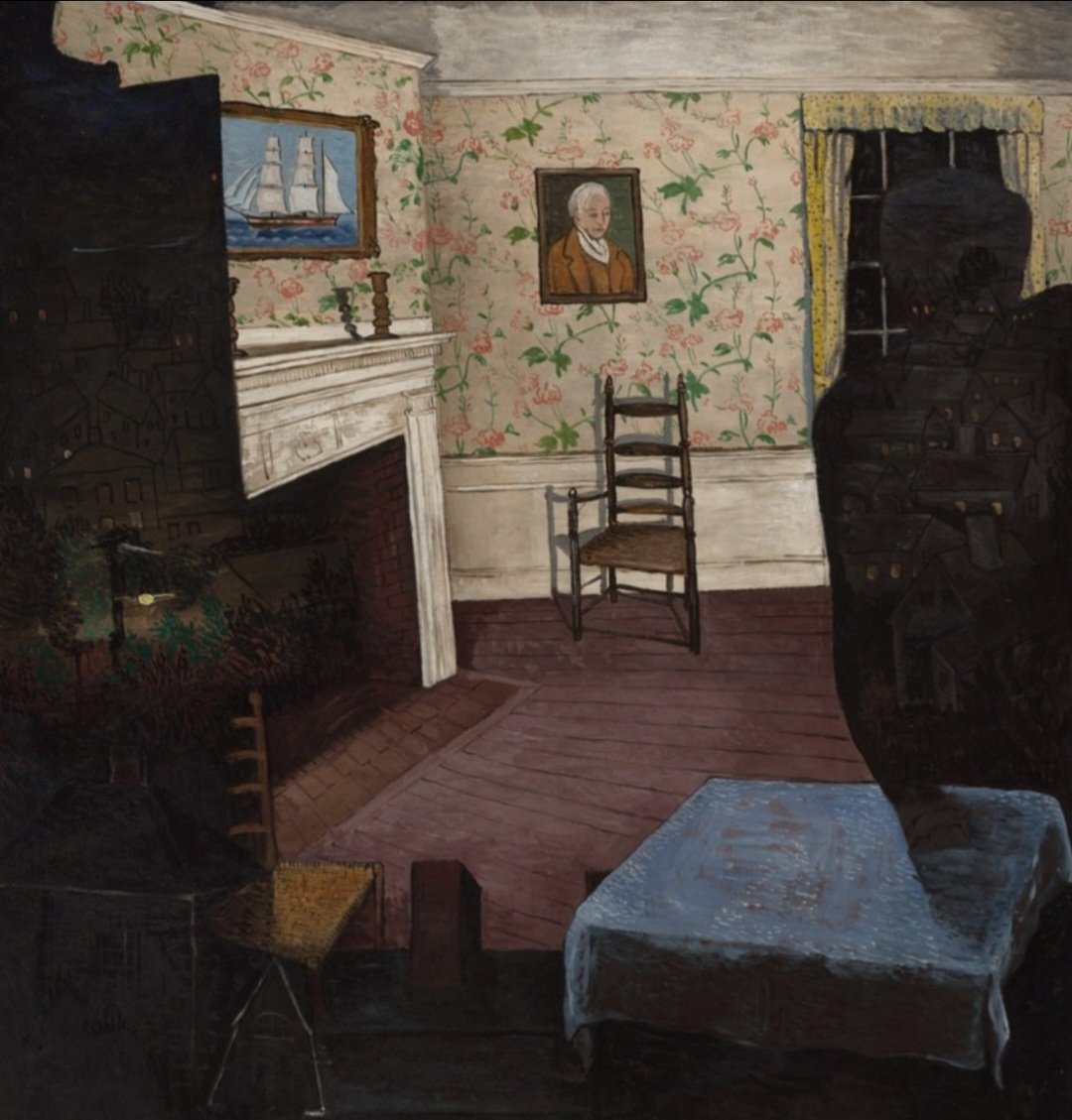 hodgetts_susan's tweet image. tethered to his home 
yearning for the afterlife..
lingering phantom  😱
©️

#vss365  #haiku #phantom #mypoem 

🖼️Haunted House, 1930: Morris Kantor