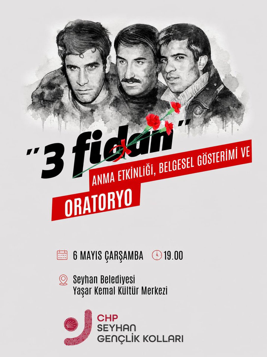 Stoprakalti's tweet photo. Üç yoldaş, üç hayat, tek mücadele…
Onları darağacına götüren zihniyet bugün de karşımızda. Ama karşısında duran gençlik de hâlâ burada.
Biz, o gün susmayanların devamıyız.
Eşitsizliğe, adaletsizliğe ve baskıya karşı aynı yerdeyiz.
Çünkü bu düzen değişmeden, bu mücadele bitmez.
Denizlerin bıraktığı yerden;
daha örgütlü, daha kararlı, daha güçlü yürüyoruz.

Unutmadık, unutturmayacağız.

Anmaya, hatırlamaya ve geleceği birlikte kurmaya davetlisiniz.

📍 6 Mayıs Çarşamba | 19.00
📌 Yaşar Kemal Kültür Merkezi