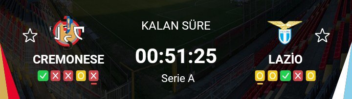 Ganalihts's tweet image. CREMONESE VS LAZİO🇮🇹

İY/MS 2/2 - 3.43
DEP İY 0.5 ÜST - 1.92
1 YARI SKOR 0-1 - 4.23

Değerlendiren Herkese Bol Şanslar

Devamı İçin Destek👇🏻

#Lazio #nesine #seria