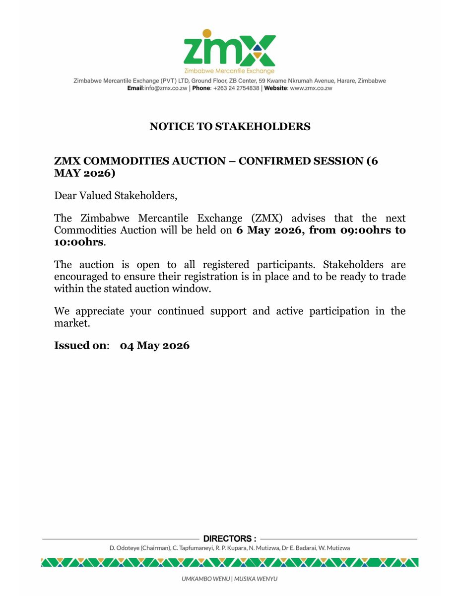 Zimbabwe Mercantile Exchange tweet media