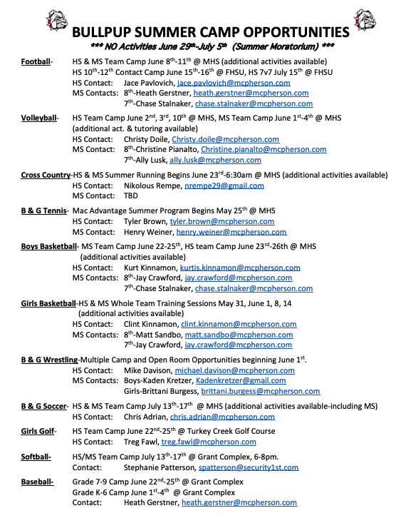 MacMiddlePups's tweet photo. Attention Bullpups &amp; Parents:  Summer is just around the corner! Take advantage of our off-season opportunities to grow your game through camps, training sessions, and SPS! Check out the details below and get ready to improve!  GO PUPS! #bullpupnation https://t.co/WD2a5mQUwH