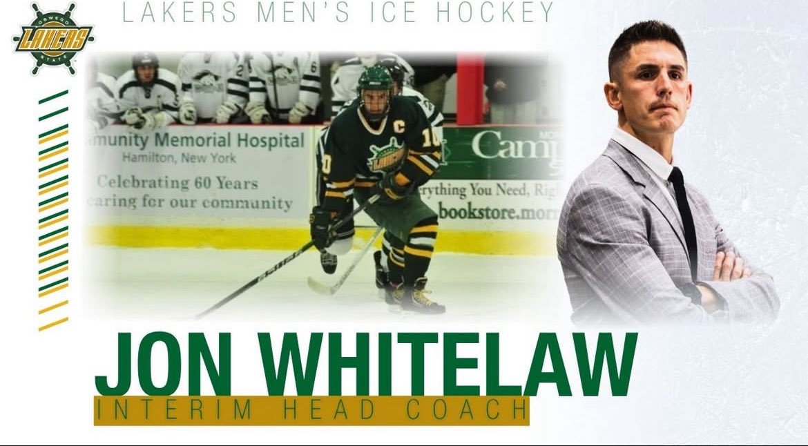DIIIHockeyNews's tweet photo. Per their website &amp; Instagram:

Jon Whitelaw (@jwhitelaw10) has been named the Interim Head Coach for Oswego State Men’s Hockey. https://t.co/Gy7gsQo5sT