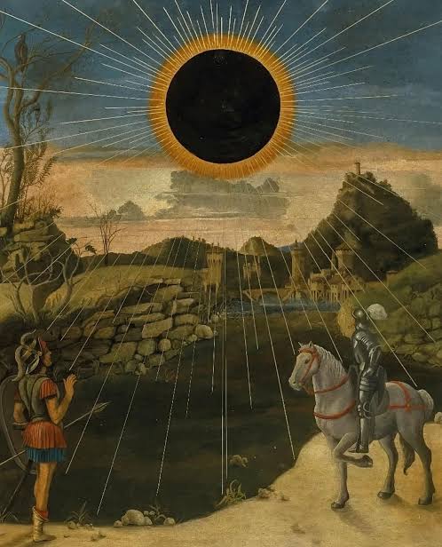 PatFurstenberg's tweet image. In Romanian folklore a lunar eclipse was a celestial attack. The Moon darkened because a dragon devoured it. People would beat pots and pans to drive the creature away and “save” the Moon. 🌕🐉🔔 

#MythologyMonday #legends #Moon #eclipse