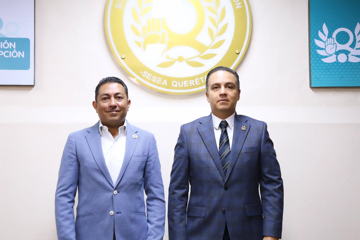 SEGOB_Queretaro's tweet photo. El secretario de Gobierno, @Eric_gudino se reunió con el secretario Técnico de la Secretaría Ejecutiva del Sistema Estatal Anticorrupción, Jorge Sánchez Martínez, quien le dió a conocer las acciones que realiza este Sistema, como establecer los principios, bases generales y políticas públicas para la coordinación entre las autoridades estatales y municipales en la prevención, detección y sanción de faltas administrativas y hechos de corrupción, así como en la fiscalización y control de recursos públicos. 

#AquíContigo