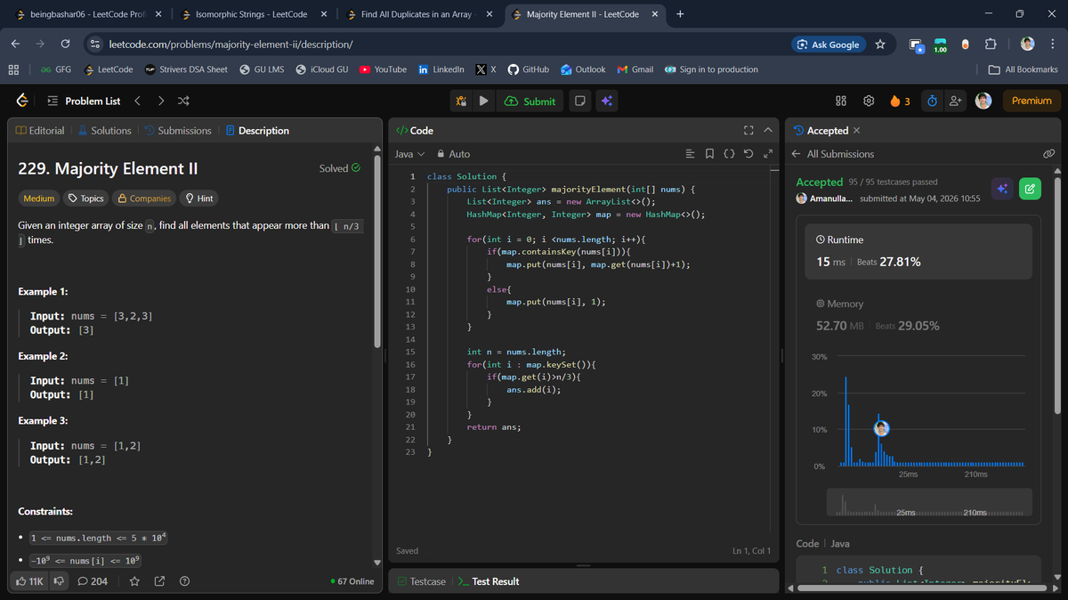 beingbashar06's tweet photo. #Day90 of #100DaysOfCodeChallenge

Solved multiple hashing and array-based problems today.

• Isomorphic Strings
• Find All Duplicates in an Array
• Majority Element II
Day 90 done ✅

#100DaysOfCode #LeetCode #DSA #Java https://t.co/2INSbdwe6L