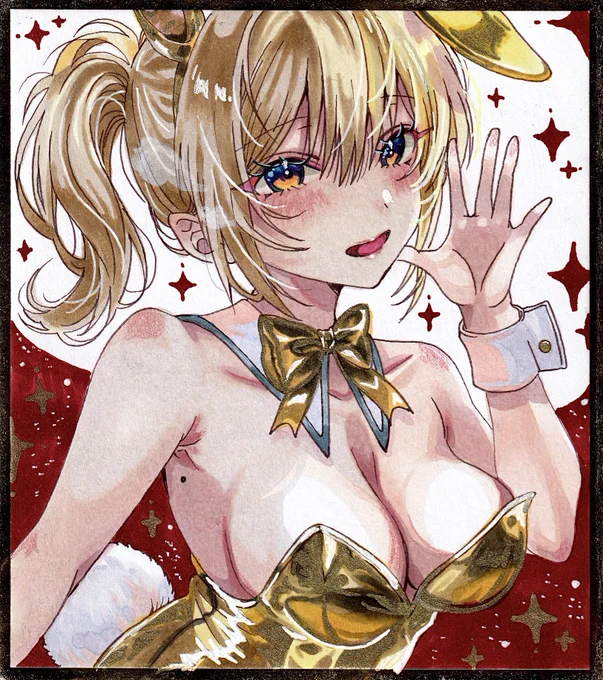ゴールドバニーガールちゃん アナログイラスト オリジナルイラスト 色紙