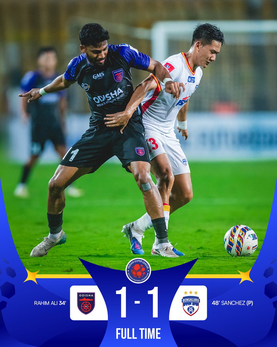 IndSuperLeague's tweet image. It ends all square in Goa. 🟰

The Blues have squandered a chance to climb up the table while Odisha FC claim a valuable point. 📈 

#OFCBFC #AmaTeamAmaGame #WeAreBFC #ISL12
